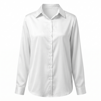 Rosalie Silky Satin Button Up Blouse in White