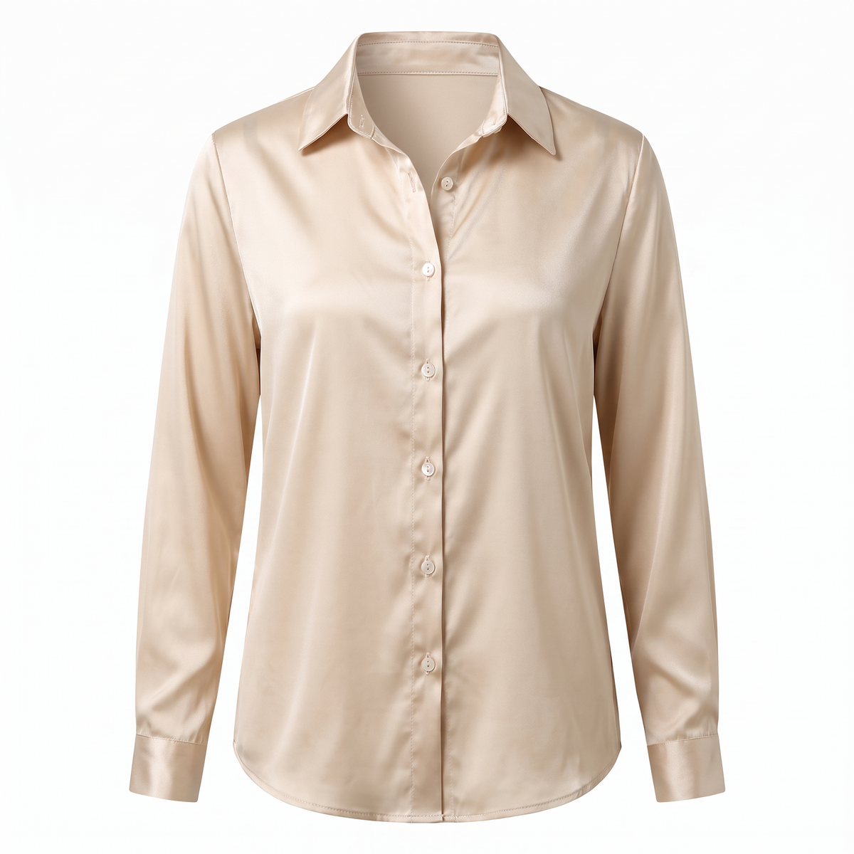 Rosalie Silky Satin Button Up Blouse in Champagne