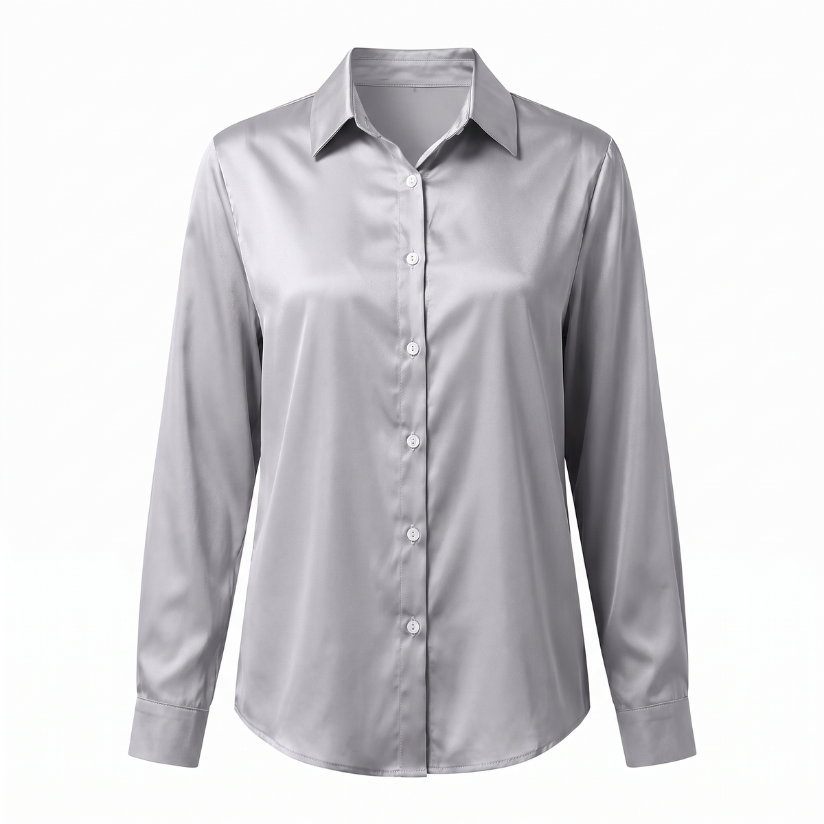 Rosalie Silky Satin Button Up Blouse in Silver Gray