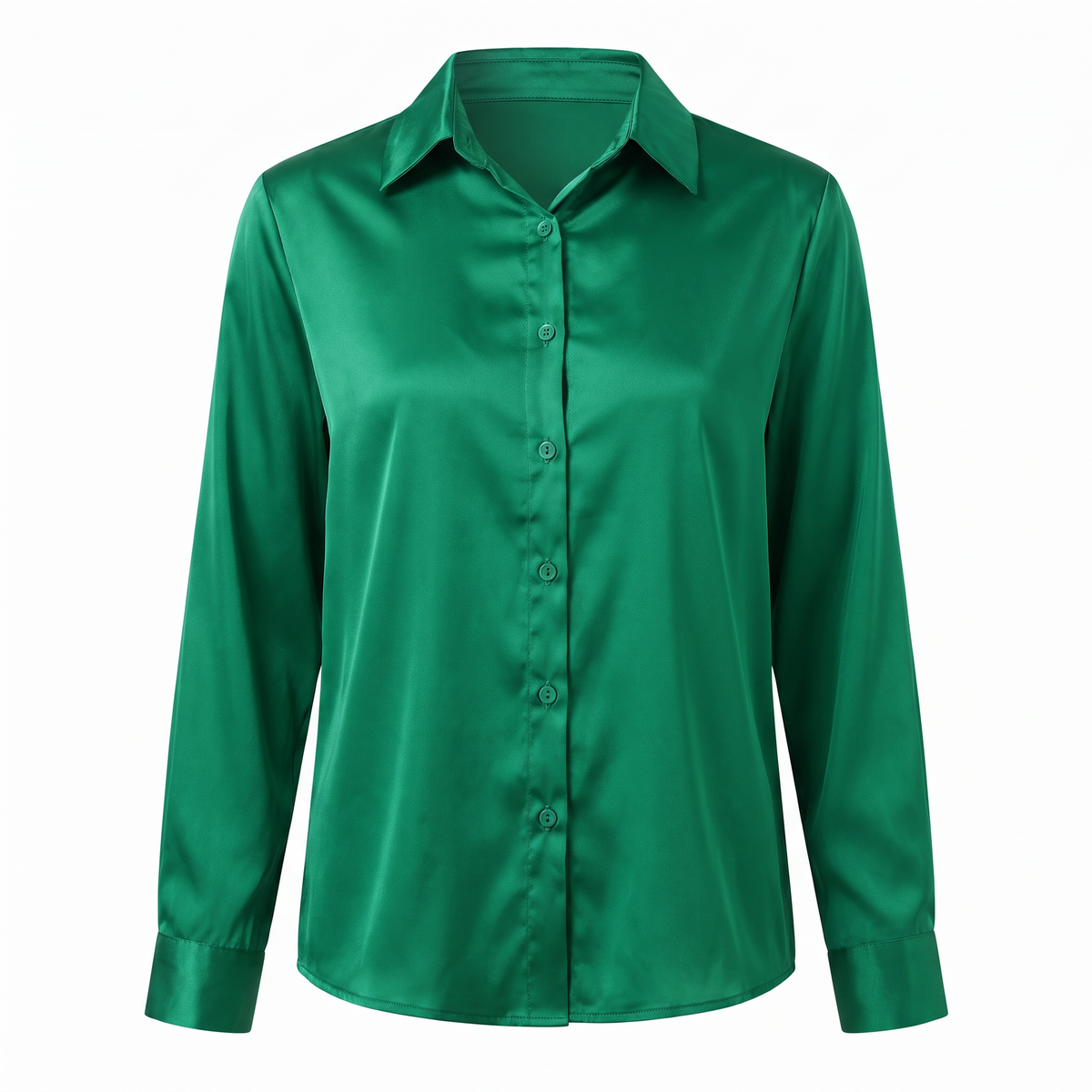 Rosalie Silky Satin Button Up Blouse in Green