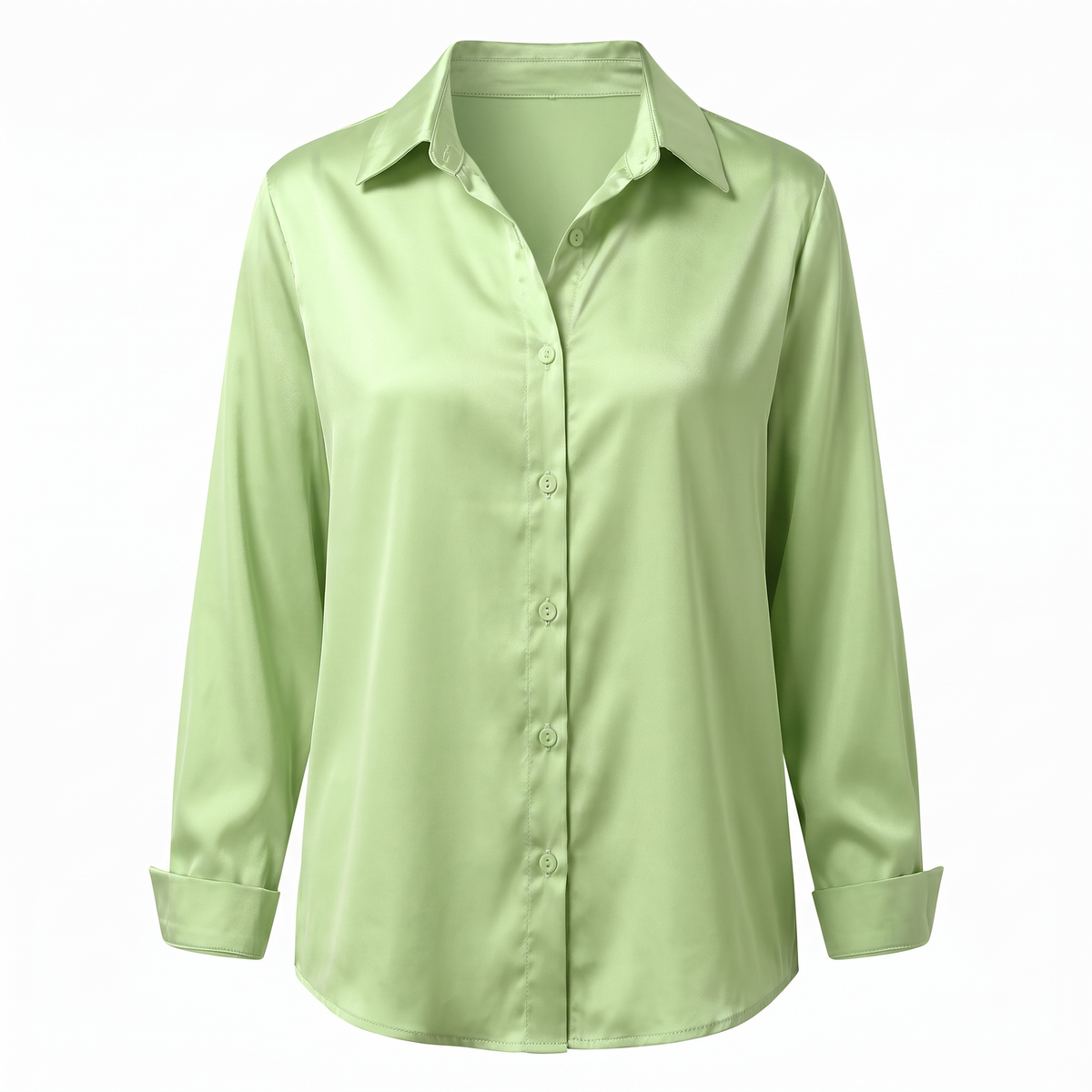 Rosalie Silky Satin Button Up Blouse in Light Green
