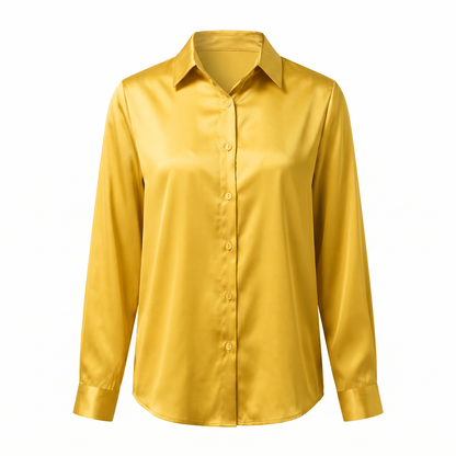 Rosalie Silky Satin Button Up Blouse in Yellow