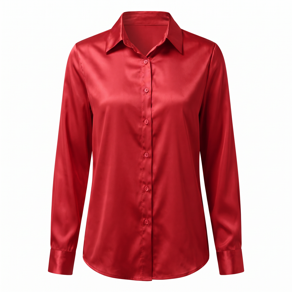 Rosalie Silky Satin Button Up Blouse in Red