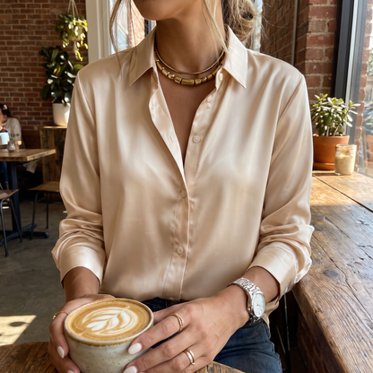 Rosalie Silky Satin Button Up Blouse lifestyle photo 2