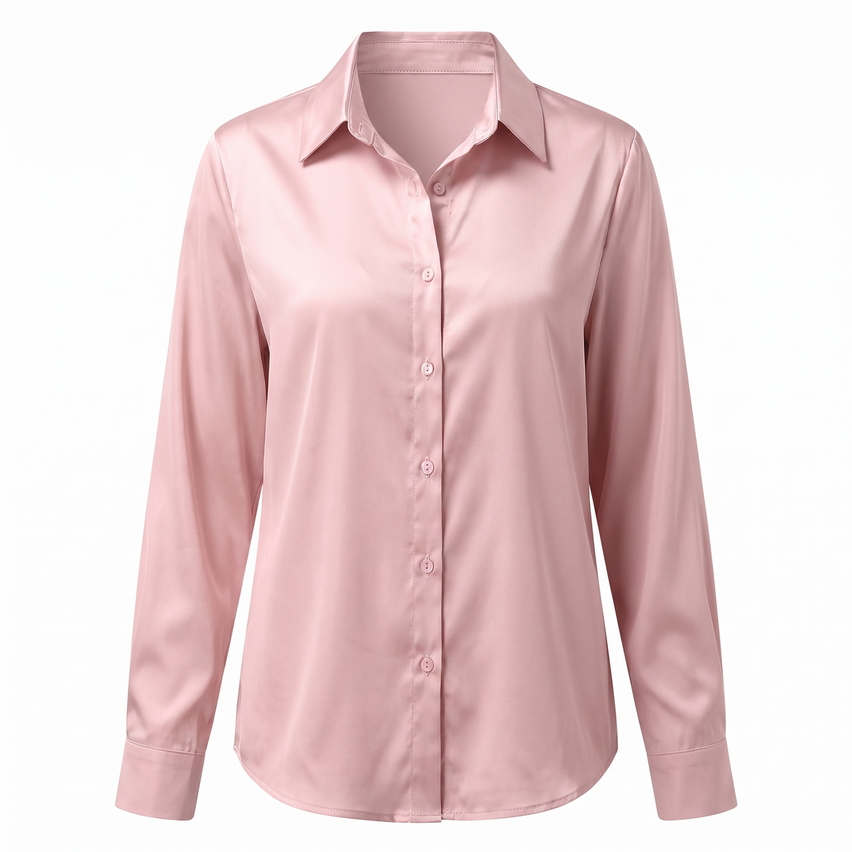 Rosalie Silky Satin Button Up Blouse in Blush Pink
