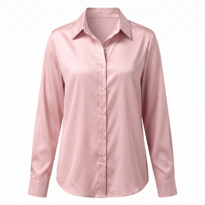 Rosalie Silky Satin Button Up Blouse in Blush Pink