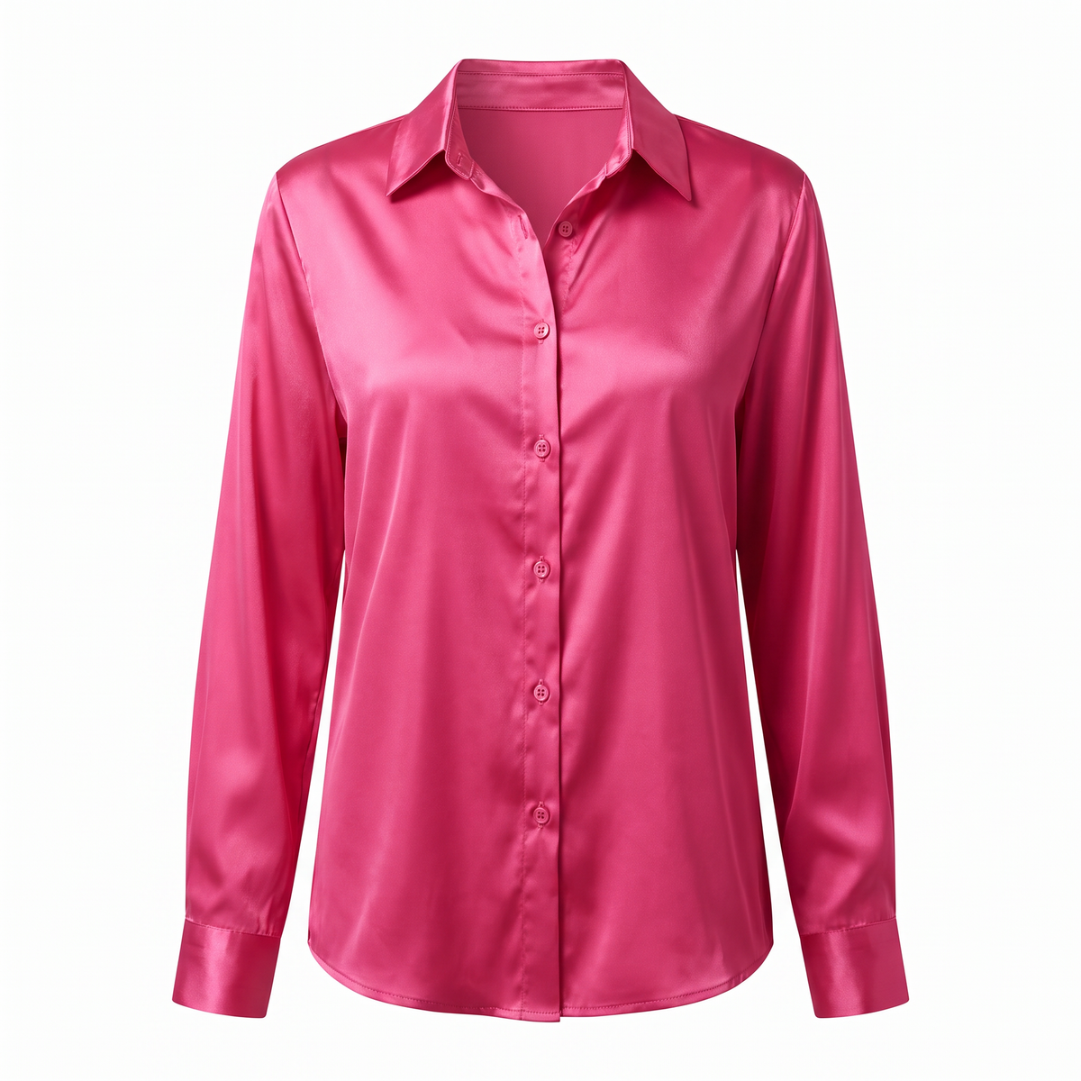 Rosalie Silky Satin Button Up Blouse in Rose Red