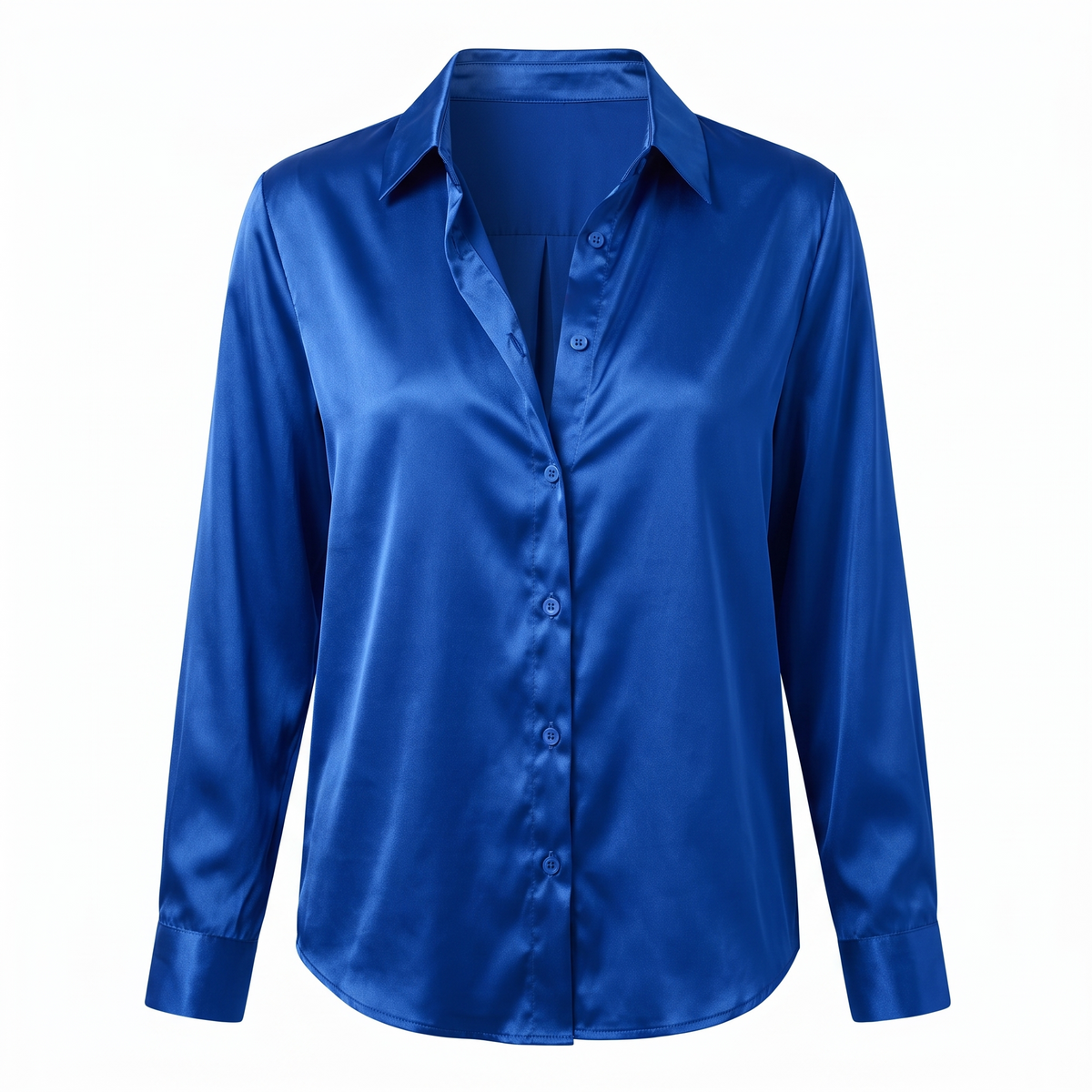 Rosalie Silky Satin Button Up Blouse in Royal Blue