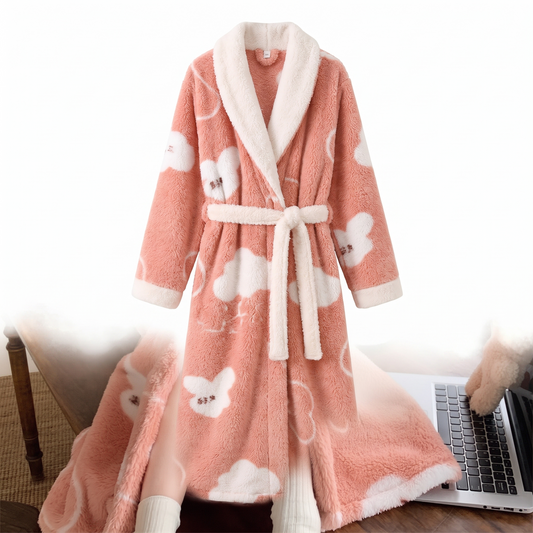 Haven Plush Coral Fleece Robe in Coral Pink