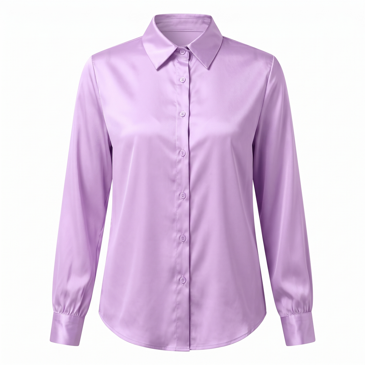 Rosalie Silky Satin Button Up Blouse in Light Purple