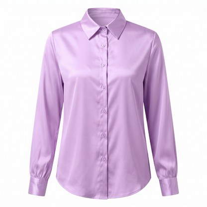 Rosalie Silky Satin Button Up Blouse in Light Purple