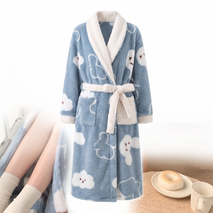 Haven Plush Coral Fleece Robe in Blue Bear