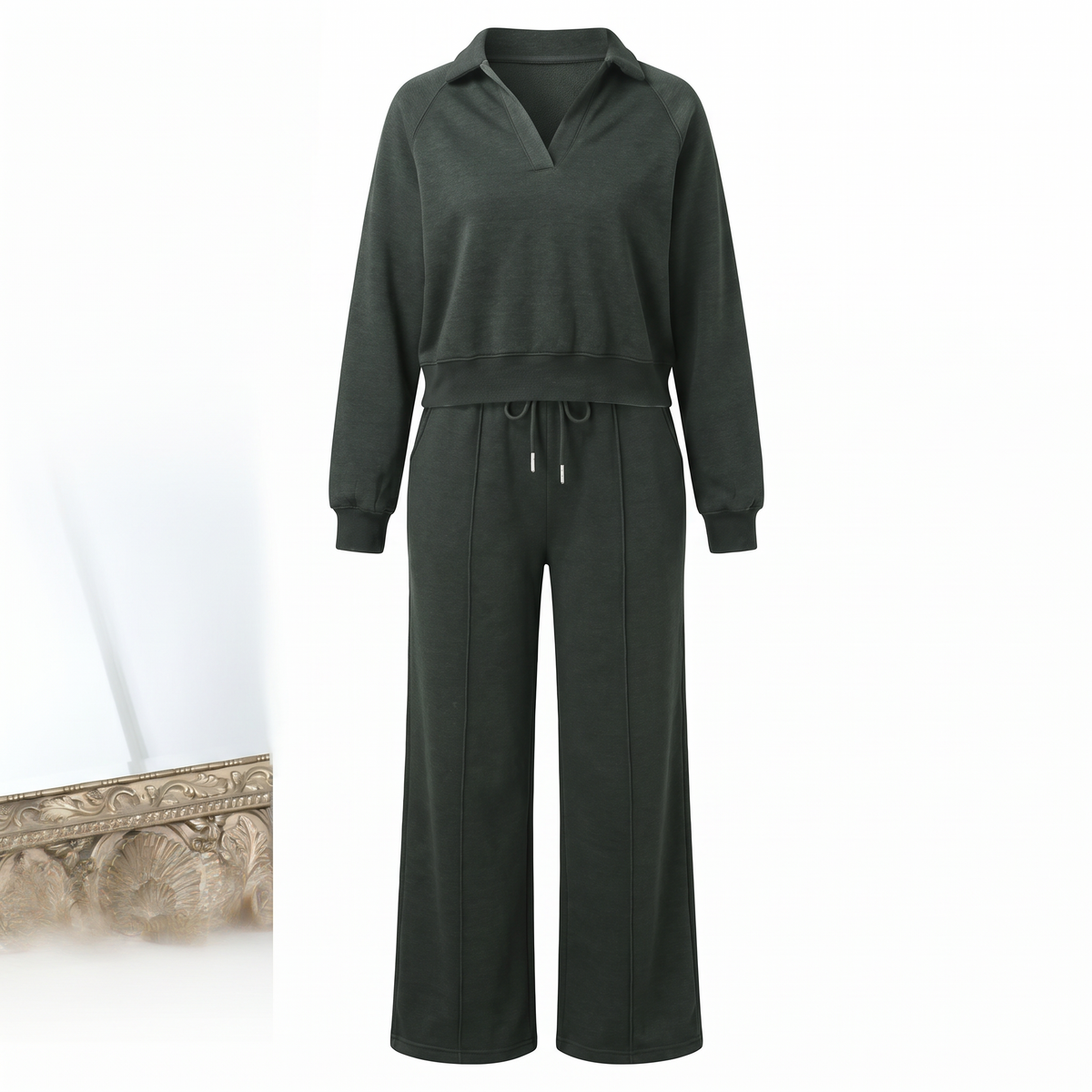 Mara Cozy Collared Lounge Set in Black Gray