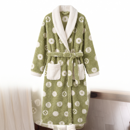 Haven Plush Coral Fleece Robe in Green Daisy
