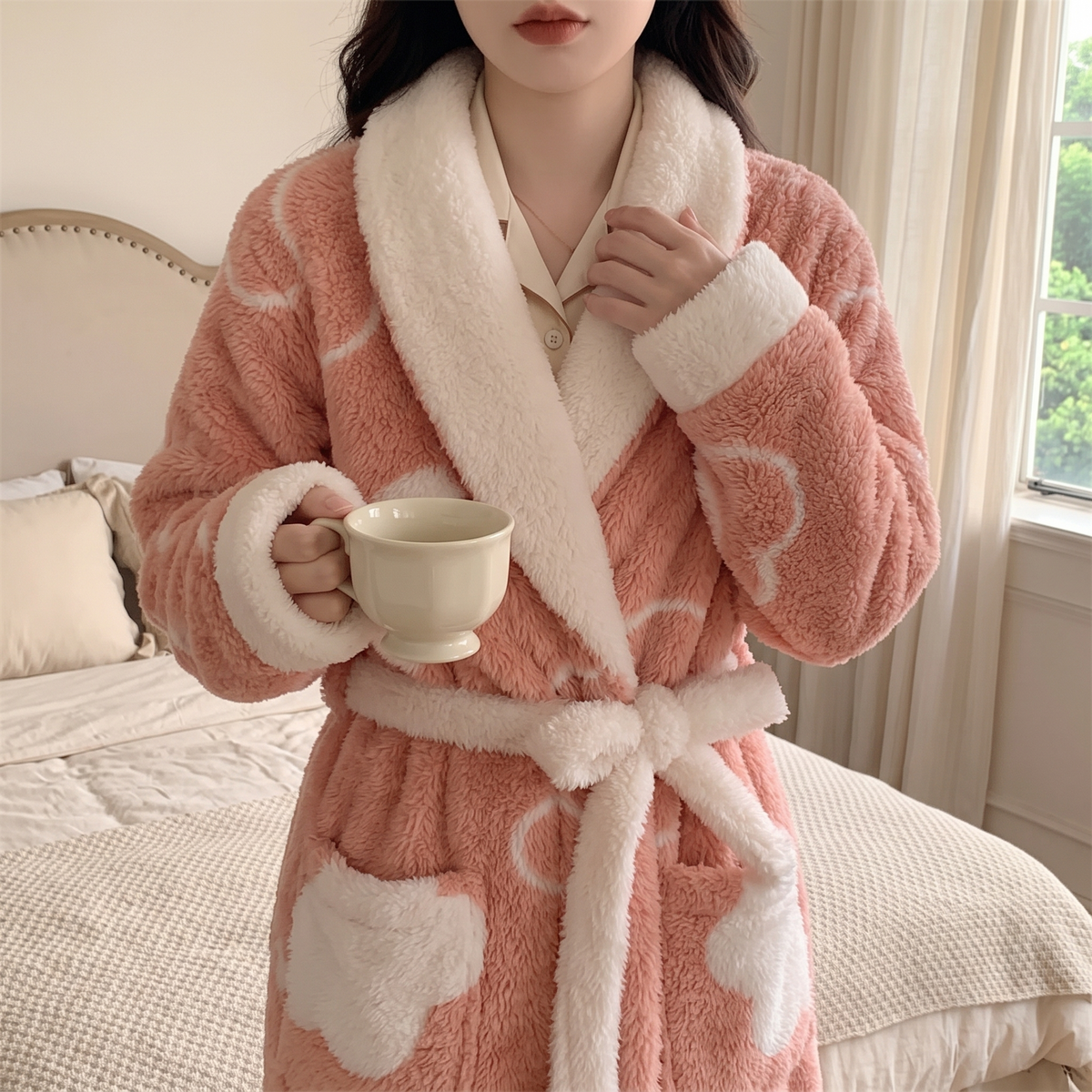 Haven Plush Coral Fleece Robe lifestyle photo 1