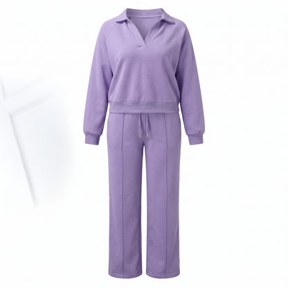 Mara Cozy Collared Lounge Set in Purple