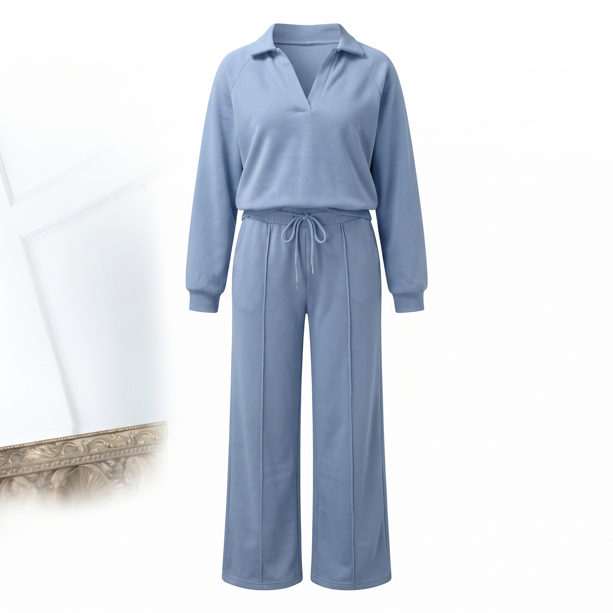 Mara Cozy Collared Lounge Set in Blue
