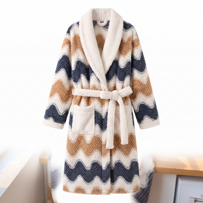 Haven Plush Coral Fleece Robe in Wave Print