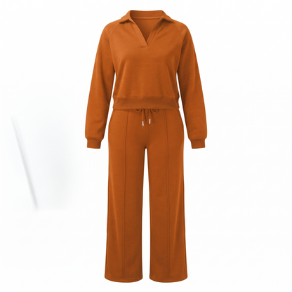 Mara Cozy Collared Lounge Set in Rust