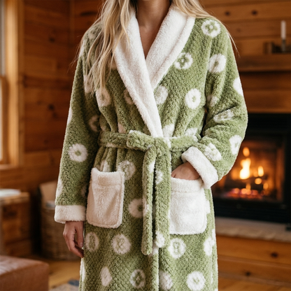 Haven Cloud Robe in Green Daisy, cozy cabin